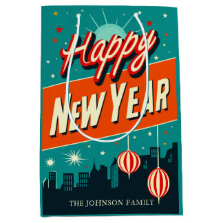 Mid Century Moderne Stijl Gelukkig Nieuwjaar Medium Cadeauzakje