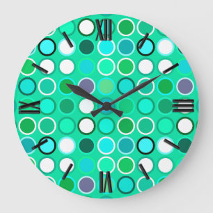 Mid-Century Moderne Stippen - schaduwen van aqua Grote Klok
