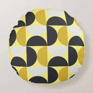 Mid-Century Moderne turmeric en gunmetal grijs Rond Kussen