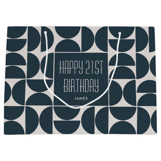 Mid-Century Moderne Verjaardag Retro 21e Blauw Zwa Groot Cadeauzakje (Voorkant)