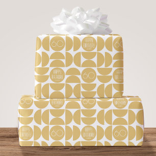 Mid-Century Moderne Verjaardag Retro 60e Geel Cadeaupapier
