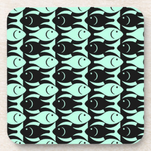 Mid-Century Moderne vis, aqua en zwart Bier Onderzetter