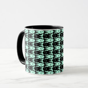 Mid-Century Moderne vis, aqua en zwart Mok