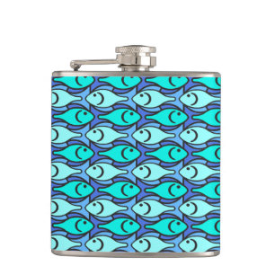 Mid-Century Moderne vis, blauw en aqua Heupfles