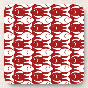Mid-Century Moderne vis, donkerrood en wit Drankjes Onderzetter