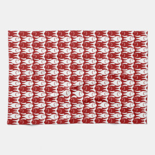 Mid-Century Moderne vis, donkerrood en wit Theedoek