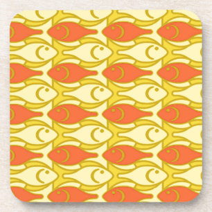 Mid-Century Moderne vis, geel en oranje Bier Onderzetter
