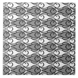 Mid-Century Moderne vis, grijs, wit en zwart Tegeltje