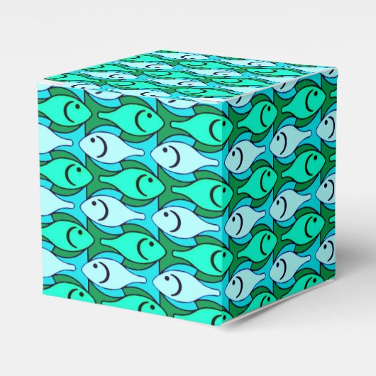 Mid-Century Moderne vis, jade groen en aqua Bedankdoosjes (Voorkant Zijde)