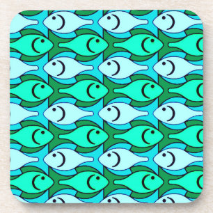 Mid-Century Moderne vis, jade groen en aqua Drankjes Onderzetter