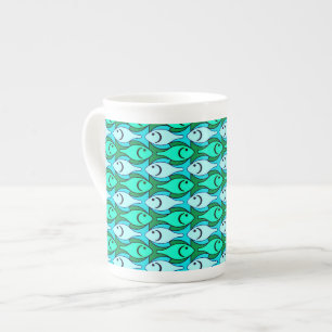 Mid-Century Moderne vis, jade groen en aqua Porselein Kop