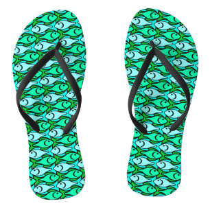Mid-Century Moderne vis, jade groen en aqua Teenslippers