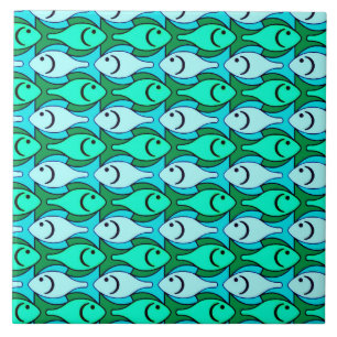 Mid-Century Moderne vis, jade groen en aqua Tegeltje