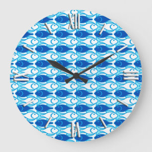 Mid-Century Moderne vis, kobaltblauw Grote Klok