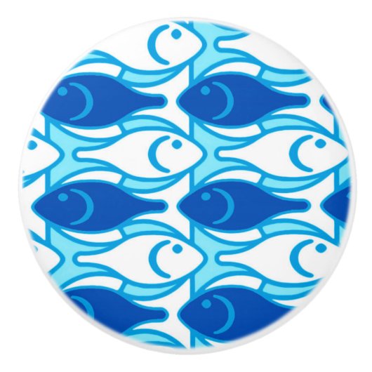 Mid-Century Moderne vis, kobaltblauw Keramische Knop (Voorkant)