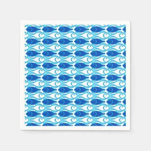 Mid-Century Moderne vis, kobaltblauw Servetten