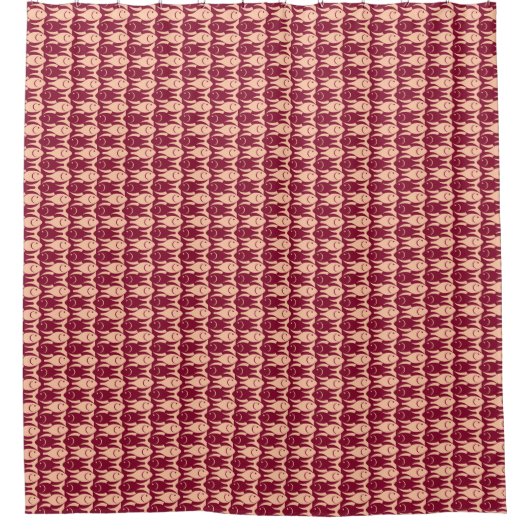 Mid-Century Moderne vis, perziken en maroon Douchegordijn (Voorkant)