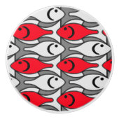 Mid-Century Moderne vis, rood en grijs/grijs Keramische Knop (Voorkant)