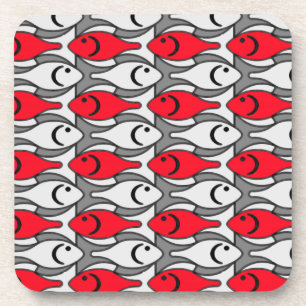 Mid-Century Moderne vis, rood en grijs/grijs Onderzetter