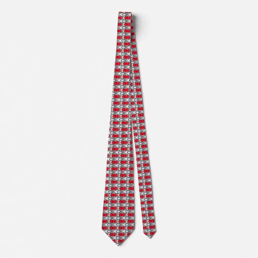 Mid-Century Moderne vis, rood en grijs/grijs Stropdas (Voorkant)