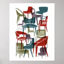Mid-Century Moderne Voorzitters in gedempte retrok