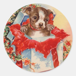  Mid Century Mooie Baby Boston Terrier Ronde Sticker