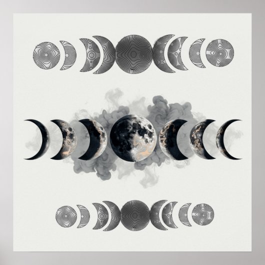 Mid-Century Moon Phases Totem Poster | Bauhaus Geo (Devant)