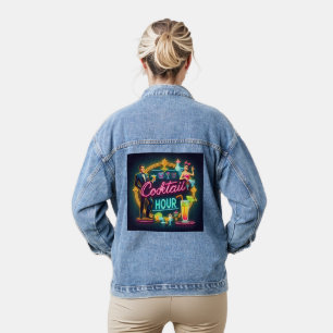 Mid Century Neon Sign Cocktail Hour Paar Denim Jacket