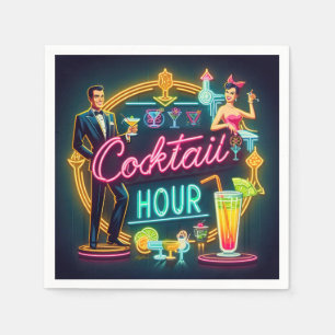 Mid Century Neon Sign Cocktail Hour Paar Servet