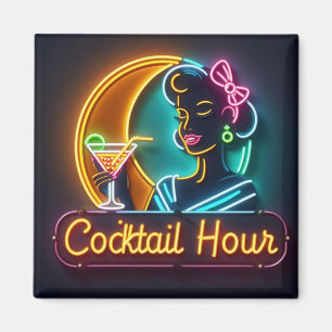 Mid Century Neon Sign Cocktail Hour Woman Magneet