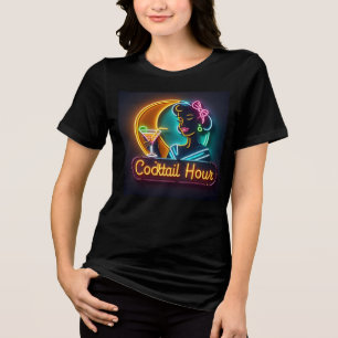 Mid Century Neon Sign Cocktail Hour Woman Tri-Blend Shirt
