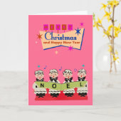 Mid-Century Noel Choir Boys Roze Kerstmis Kaart (Gele Bloem)
