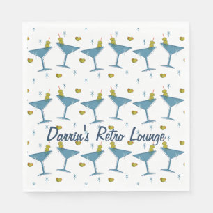 Mid-Century Olive en Blue Martini Party Napkin Servet