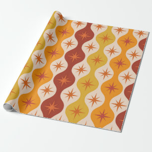 Mid Century Oranje Mod Stars op ogeenpatroon Cadeaupapier