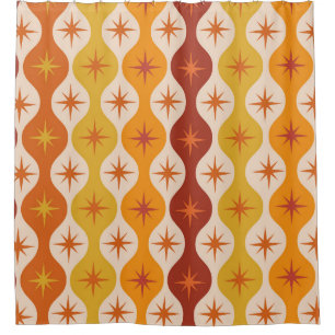 Mid Century Oranje Mod Stars op ogeenpatroon Douchegordijn