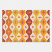 Mid Century Oranje Mod Stars op ogeenpatroon Inpakpapier Vel (Voorkant)