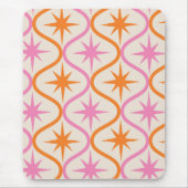 Mid Century Oranje roze Starbursts op Ogee Pattern Muismat (Voorkant)