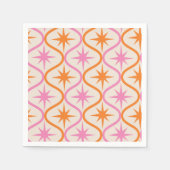 Mid Century Oranje roze Starbursts op Ogee Pattern Servet (Voorkant)