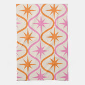Mid Century Oranje roze Starbursts op Ogee Pattern Theedoek (Verticaal)