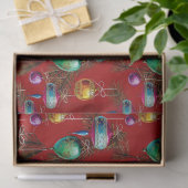 Mid-Century Ornaments On Red Tissuepapier (Geschenk)