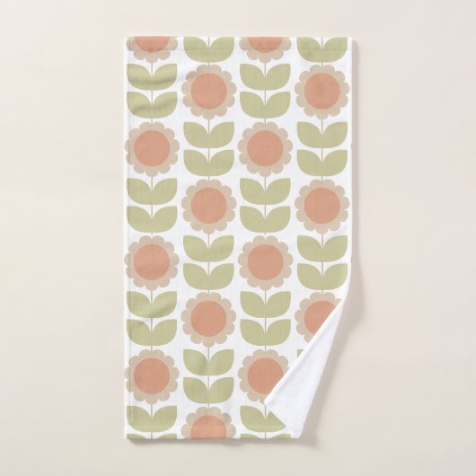 Mid-Century Pastel Pink Retro Floral Pattern (Serviette à main)