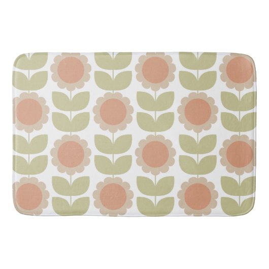  Mid-Century Pastel Pink Retro Floral Pattern Badmat (Voorkant)