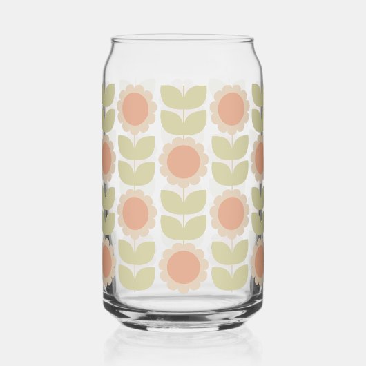 Mid-Century Pastel Pink Retro Floral Pattern Blikvorm Glas (Voorkant)