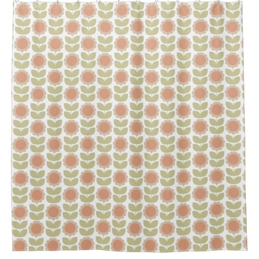  Mid-Century Pastel Pink Retro Floral Pattern Douchegordijn (Voorkant)