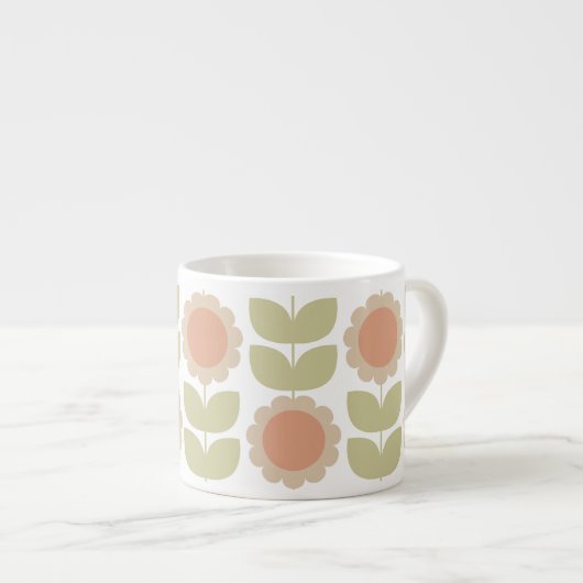 Mid-Century Pastel Pink Retro Floral Pattern Espresso Kop (Voorkant rechts)