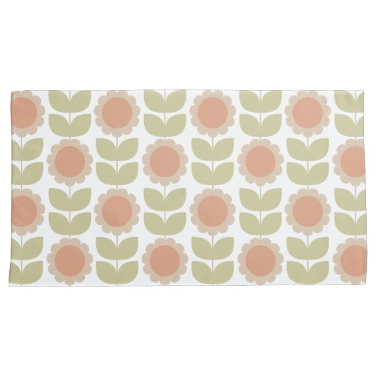 Mid-Century Pastel Pink Retro Floral Pattern Kussensloop (Voorkant-Rechts)