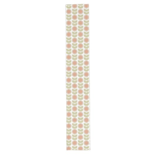  Mid-Century Pastel Pink Retro Floral Pattern Lange Tafelloper (Voorkant)