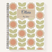  Mid-Century Pastel Pink Retro Floral Pattern Notitieboek (Voorkant)