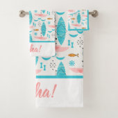 Mid Century Pink Catamaran Bad Handdoek (Insitu)