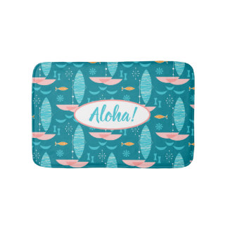 Mid Century Pink Catamaran - Blue Background Badmat